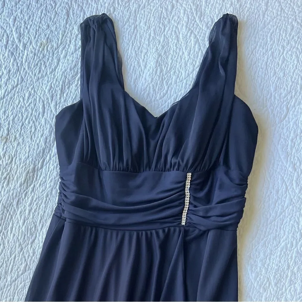 Betsy & Adam Navy Blue Full Length Chiffon Prom Bridesmaid Dress Gown sz 12